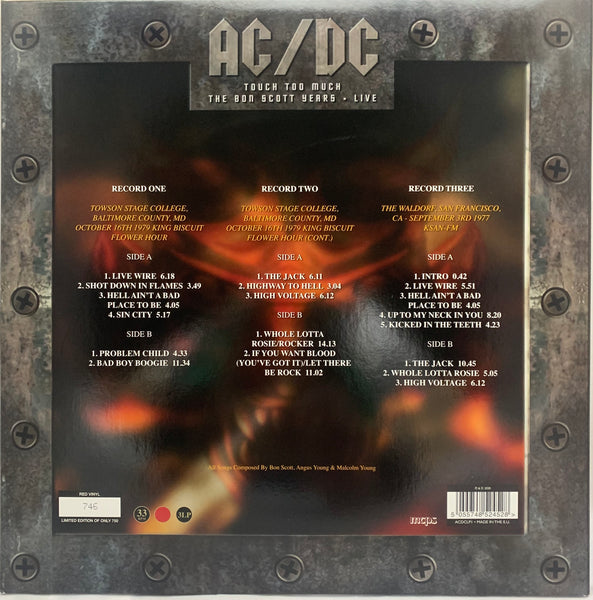 AC/DC Touch Too Much – The Bon Scott Years Live Limited Edition Red Vinyl 3 LP